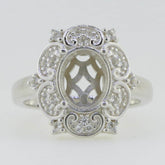 Sterling Silver Semi Mount Ring Setting Oval OV 10x8mm Halo Art Nouveau Style - Syzjewelry